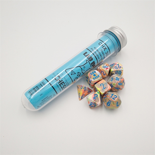 Festive Kaleidoscope Blue - Chessex Lab Dice - Polyhedral Rollespils Terning Sæt